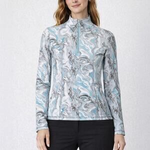 Nils Robin Quarter Zip Ski Baselayer Top in Ice Blue Marble Size S